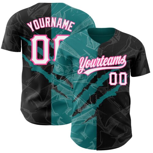 3DPattern2554 Custom Graffiti Pattern Black Teal-Pink 3D Scratch Authentic Baseball Jersey