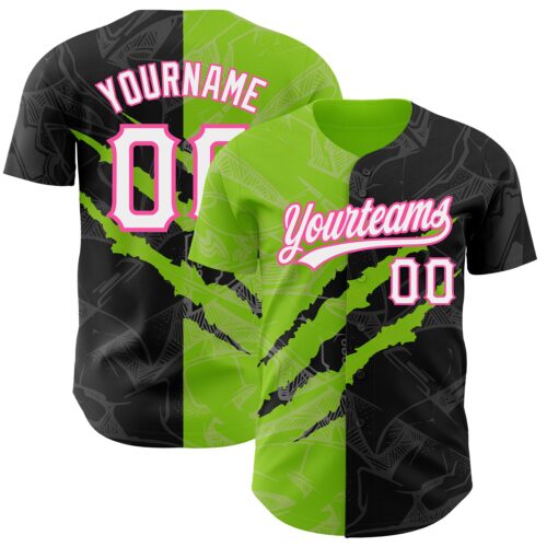 3DPattern2555 Custom Graffiti Pattern Black Neon Green-Pink 3D Scratch Authentic Baseball Jersey