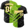 Custom Graffiti Pattern Black Neon Green-Gold 3D Scratch Authentic Baseball Jersey