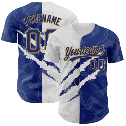 3DPattern2564 Custom Graffiti Pattern Royal-Old Gold 3D Scratch Authentic Baseball Jersey