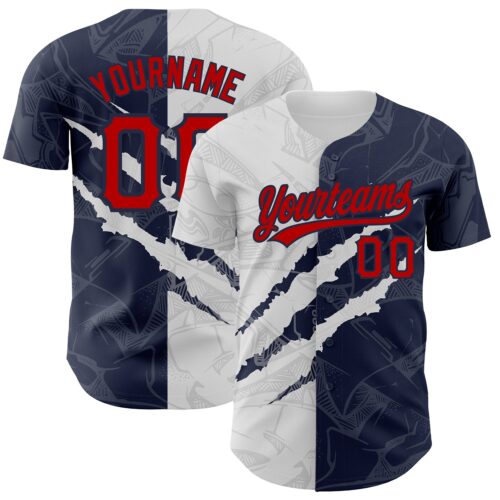 3DPattern2566 Custom Graffiti Pattern Red-Navy 3D Scratch Authentic Baseball Jersey