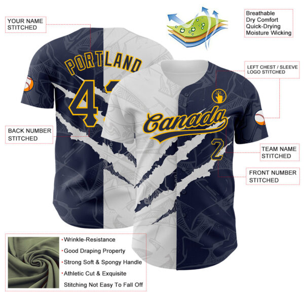Custom Graffiti Pattern Navy-Gold 3D Scratch Authentic Baseball Jersey
