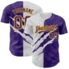 Custom Graffiti Pattern Purple-Gold 3D Scratch Authentic Baseball Jersey