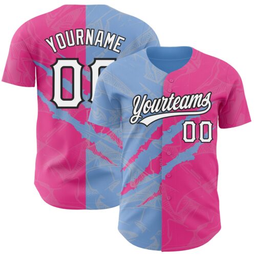 3DPattern2576 Custom Graffiti Pattern Pink Light Blue-Black 3D Scratch Authentic Baseball Jersey