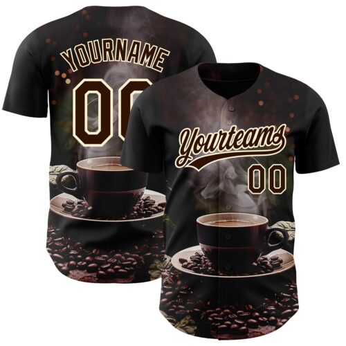 3DPattern2583 Custom Black Brown Cream 3D Pattern Design International Coffee Day Authentic Baseball Jersey