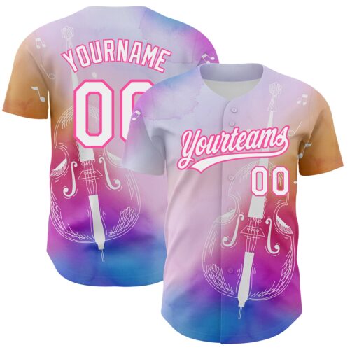 3DPattern2599 Custom Pink White-Purple 3D Pattern Design Music Festival Authentic Baseball Jersey
