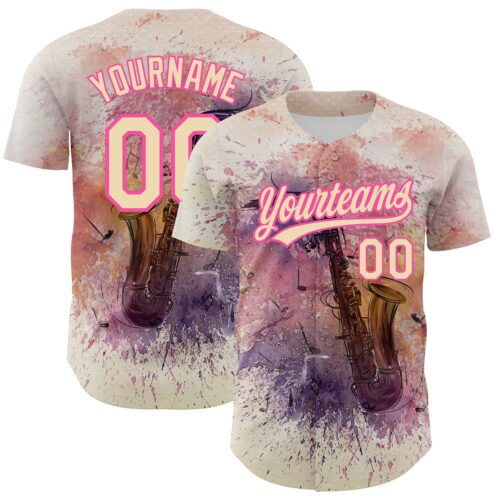 3DPattern2600 Custom City Cream Pink 3D Pattern Design International Jazz Day Authentic Baseball Jersey