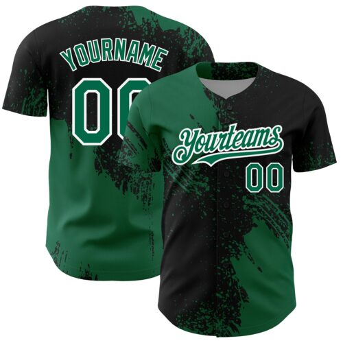 3DPattern2633 Custom Black Kelly Green-White 3D Pattern Design Abstract Brush Stroke Authentic Baseball Jersey