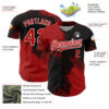 Custom Black Red-White 3D Pattern Design Abstract Brush Stroke Authentic Baseball Jersey