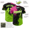 Custom Black Neon Green-Pink 3D Pattern Design Abstract Brush Stroke Authentic Baseball Jersey