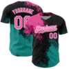 Custom Black Pink-Teal 3D Pattern Design Abstract Brush Stroke Authentic Baseball Jersey