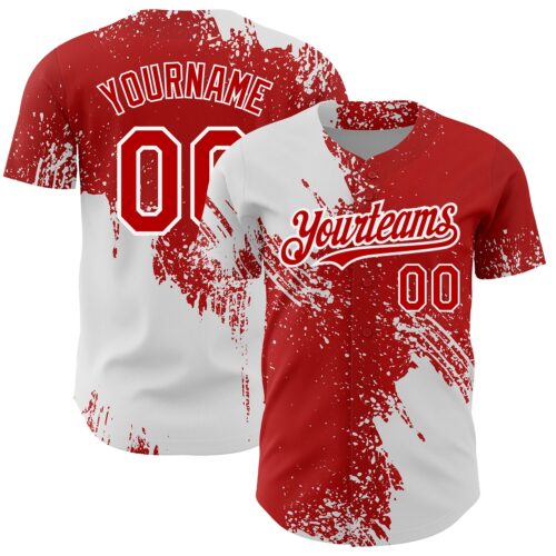 3DPattern2653 Custom Red White 3D Pattern Design Abstract Brush Stroke Authentic Baseball Jersey