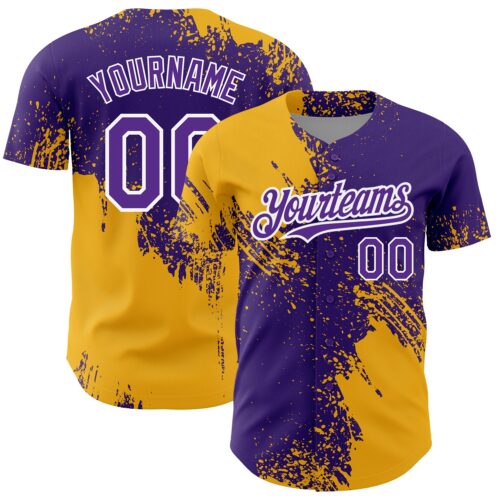 3DPattern2654 Custom Purple Gold-White 3D Pattern Design Abstract Brush Stroke Authentic Baseball Jersey