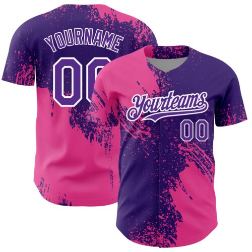 3DPattern2655 Custom Purple Pink-White 3D Pattern Design Abstract Brush Stroke Authentic Baseball Jersey