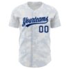 Custom White Navy-Light Blue 3D Pattern Design Curve Lines Authentic Baseball Jersey