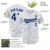 Custom White Navy-Light Blue 3D Pattern Design Curve Lines Authentic Baseball Jersey
