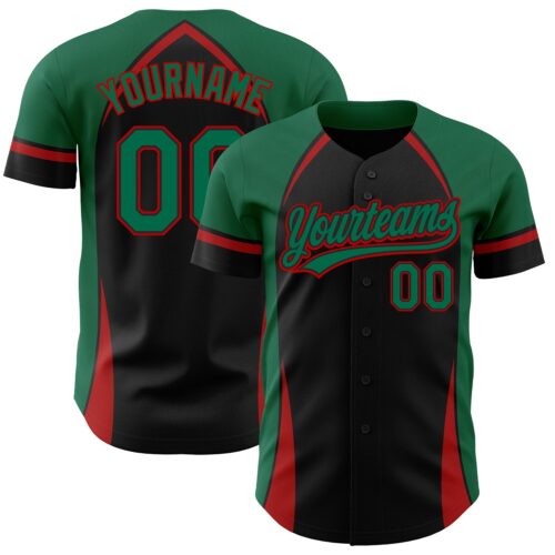 3DPattern2866 Custom Black Kelly Green-Red 3D Pattern Design Curve Solid Authentic Baseball Jersey