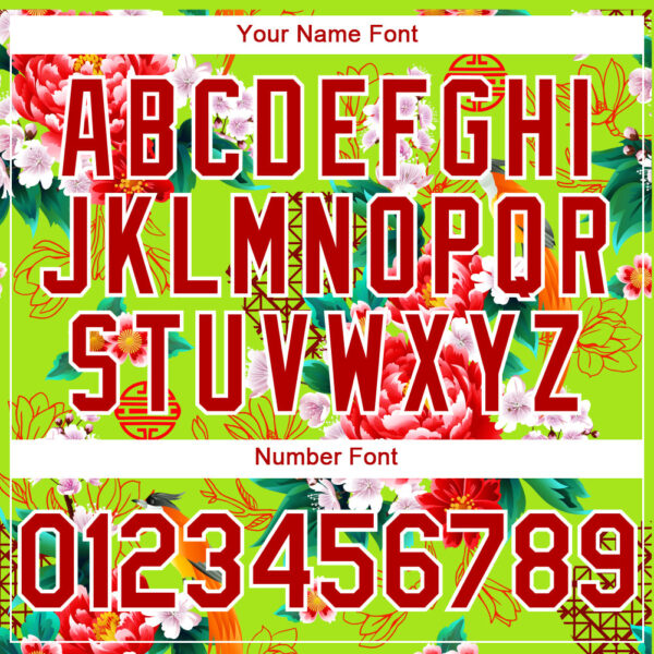 Custom Neon Green Red-White 3D Pattern Design Northeast China Big Flower Authentic Baseball Jersey