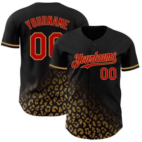 3DPattern2917 Custom Black Red-Old Gold 3D Pattern Design Leopard Print Fade Fashion Authentic Baseball Jersey