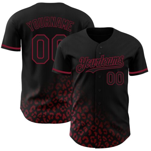 3DPattern2925 Custom Black Crimson 3D Pattern Design Leopard Print Fade Fashion Authentic Baseball Jersey