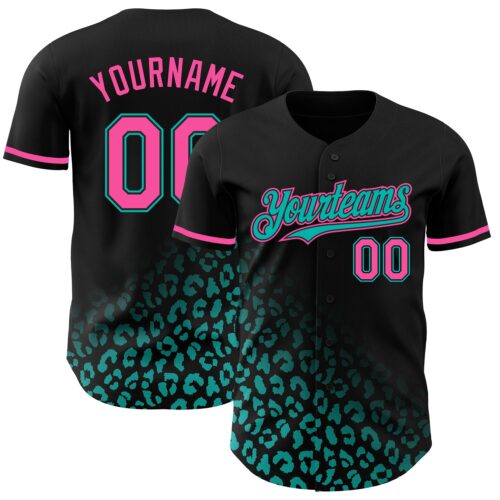 3DPattern2934 Custom Black Pink-Aqua 3D Pattern Design Leopard Print Fade Fashion Authentic Baseball Jersey
