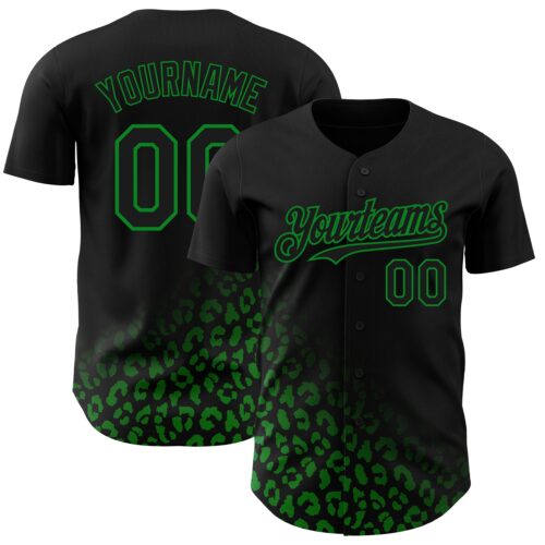 3DPattern2935 Custom Black Grass Green 3D Pattern Design Leopard Print Fade Fashion Authentic Baseball Jersey