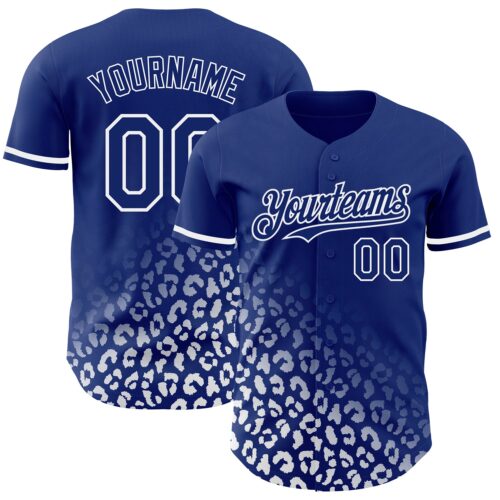 3DPattern2944 Custom Royal White 3D Pattern Design Leopard Print Fade Fashion Authentic Baseball Jersey