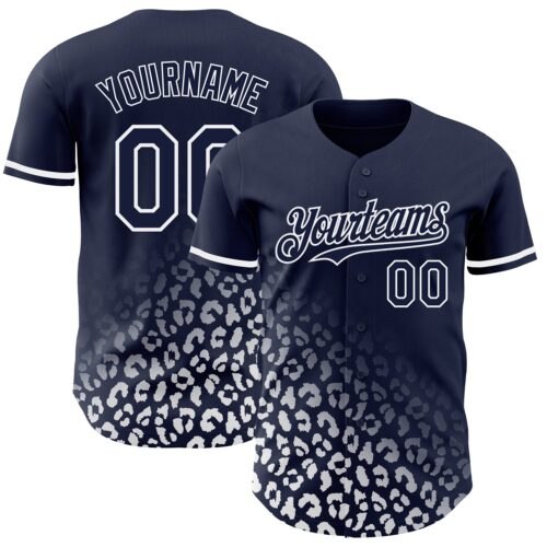 3DPattern2951 Custom Navy White 3D Pattern Design Leopard Print Fade Fashion Authentic Baseball Jersey