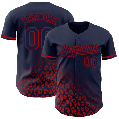 3DPattern2952 Custom Navy Red 3D Pattern Design Leopard Print Fade Fashion Authentic Baseball Jersey
