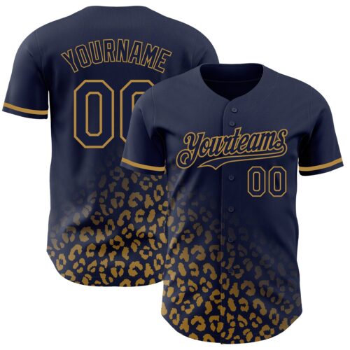 3DPattern2955 Custom Navy Old Gold 3D Pattern Design Leopard Print Fade Fashion Authentic Baseball Jersey