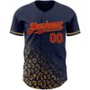 Custom Navy Red-Old Gold 3D Pattern Design Leopard Print Fade Fashion Authentic Baseball Jersey