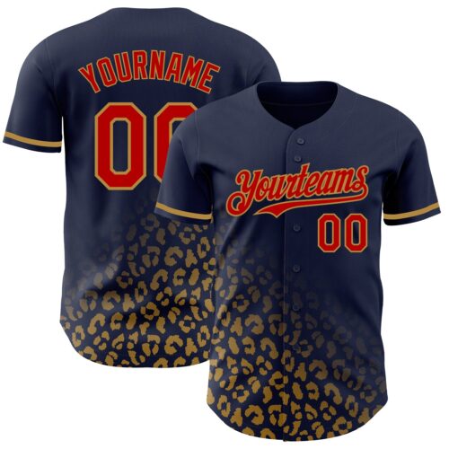 3DPattern2956 Custom Navy Red-Old Gold 3D Pattern Design Leopard Print Fade Fashion Authentic Baseball Jersey