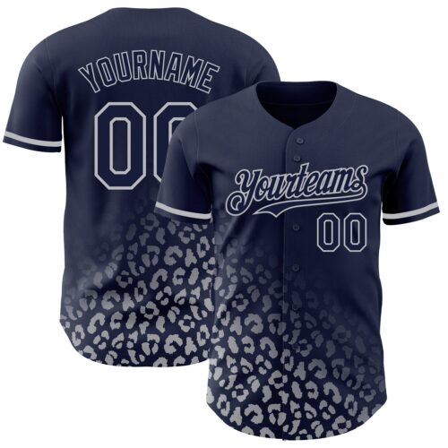 3DPattern2957 Custom Navy Gray 3D Pattern Design Leopard Print Fade Fashion Authentic Baseball Jersey