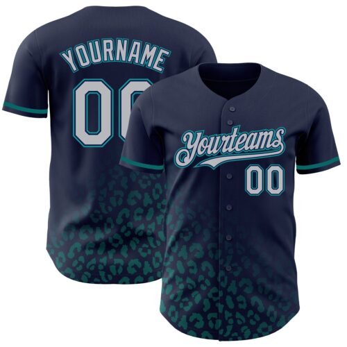 3DPattern2961 Custom Navy Gray-Teal 3D Pattern Design Leopard Print Fade Fashion Authentic Baseball Jersey