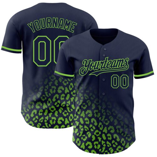 3DPattern2962 Custom Navy Neon Green 3D Pattern Design Leopard Print Fade Fashion Authentic Baseball Jersey