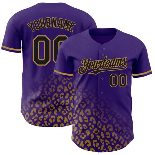 3DPattern2969 Custom Purple Black-Old Gold 3D Pattern Design Leopard Print Fade Fashion Authentic Baseball Jersey
