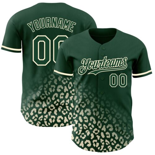 3DPattern2973 Custom Green Cream 3D Pattern Design Leopard Print Fade Fashion Authentic Baseball Jersey