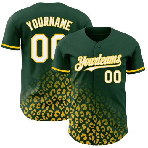 3DPattern2974 Custom Green White-Yellow 3D Pattern Design Leopard Print Fade Fashion Authentic Baseball Jersey