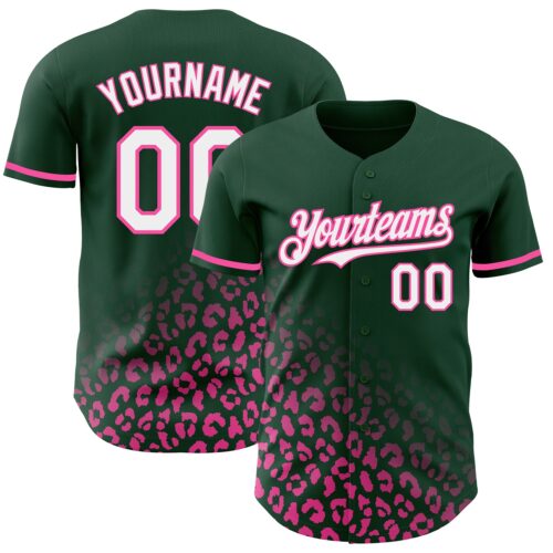 3DPattern2976 Custom Green White-Pink 3D Pattern Design Leopard Print Fade Fashion Authentic Baseball Jersey