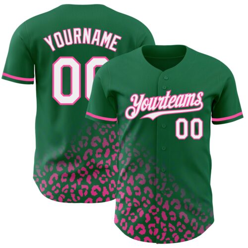 3DPattern2979 Custom Kelly Green White-Pink 3D Pattern Design Leopard Print Fade Fashion Authentic Baseball Jersey