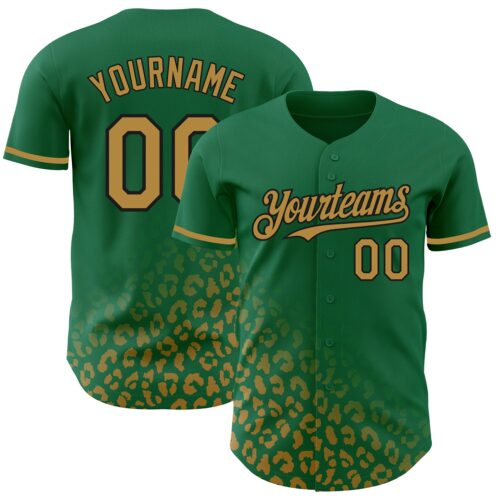 3DPattern2980 Custom Kelly Green Old Gold-Black 3D Pattern Design Leopard Print Fade Fashion Authentic Baseball Jersey