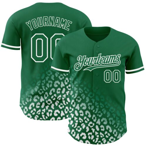 3DPattern2983 Custom Kelly Green White 3D Pattern Design Leopard Print Fade Fashion Authentic Baseball Jersey