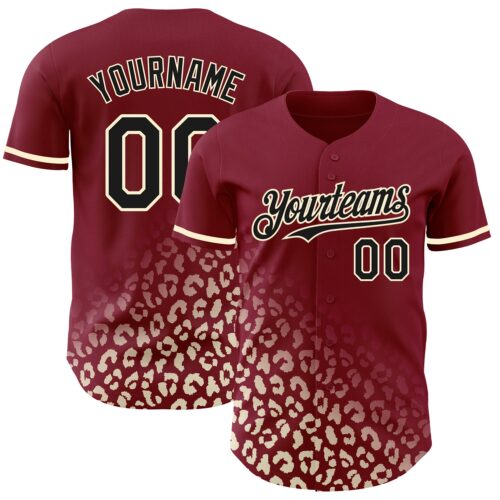 3DPattern2984 Custom Crimson Black-Cream 3D Pattern Design Leopard Print Fade Fashion Authentic Baseball Jersey