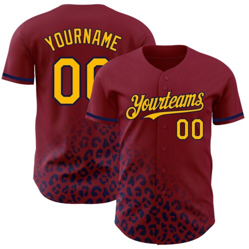 3DPattern2988 Custom Crimson Gold-Navy 3D Pattern Design Leopard Print Fade Fashion Authentic Baseball Jersey