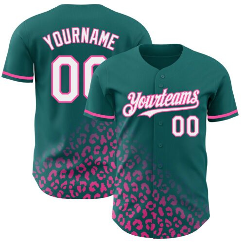 3DPattern2990 Custom Teal White-Pink 3D Pattern Design Leopard Print Fade Fashion Authentic Baseball Jersey