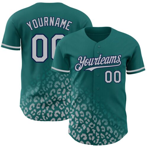 3DPattern2991 Custom Teal Gray-Navy 3D Pattern Design Leopard Print Fade Fashion Authentic Baseball Jersey