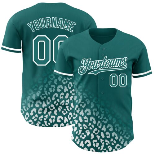 3DPattern2993 Custom Teal White 3D Pattern Design Leopard Print Fade Fashion Authentic Baseball Jersey