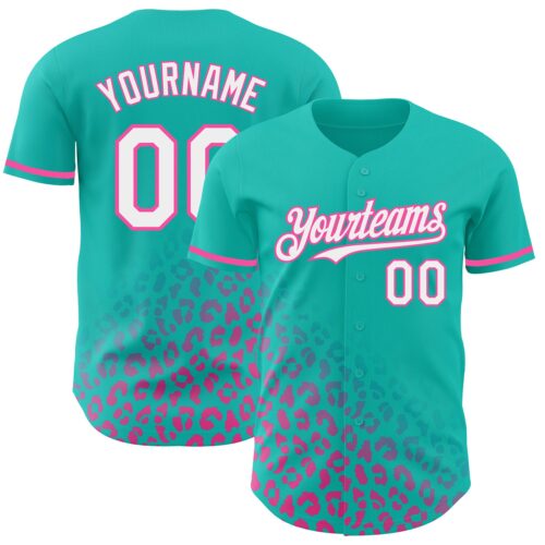 3DPattern2995 Custom Teal White-Pink 3D Pattern Design Leopard Print Fade Fashion Authentic Baseball Jersey