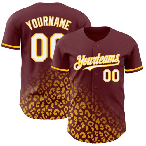 3DPattern2996 Custom Burgundy White-Gold 3D Pattern Design Leopard Print Fade Fashion Authentic Baseball Jersey