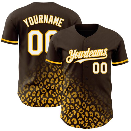 3DPattern3000 Custom Brown White-Gold 3D Pattern Design Leopard Print Fade Fashion Authentic Baseball Jersey